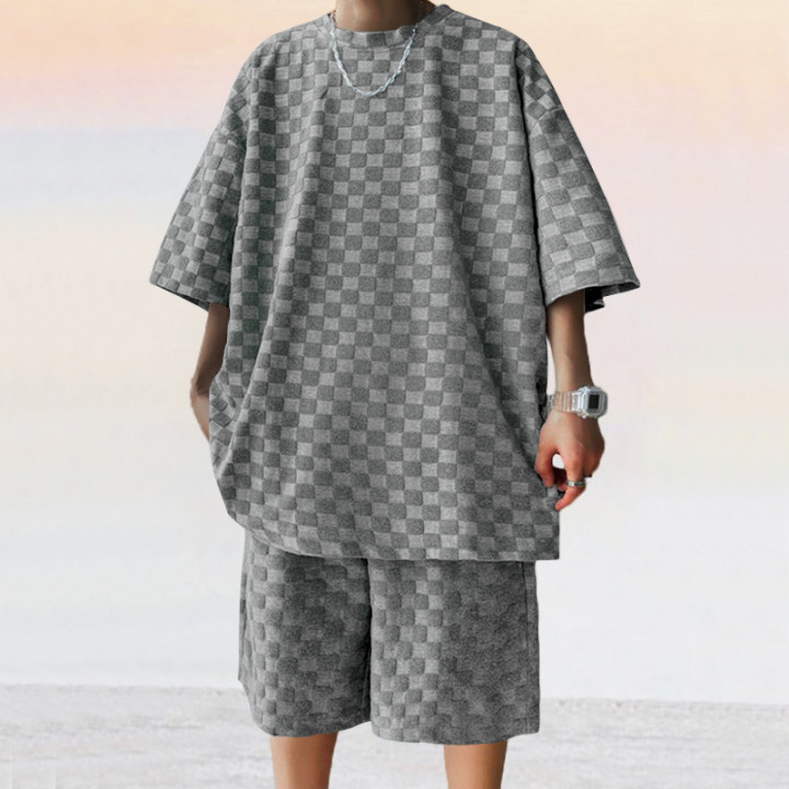 Jacquard Plaid Loose Straight Casual Shorts Suit | Anvare