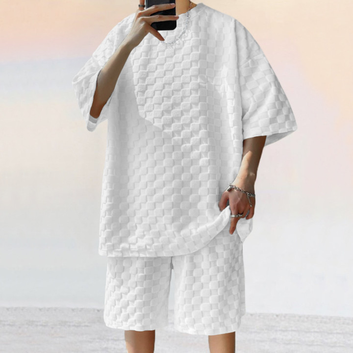 Jacquard Plaid Loose Straight Casual Shorts Suit | Anvare