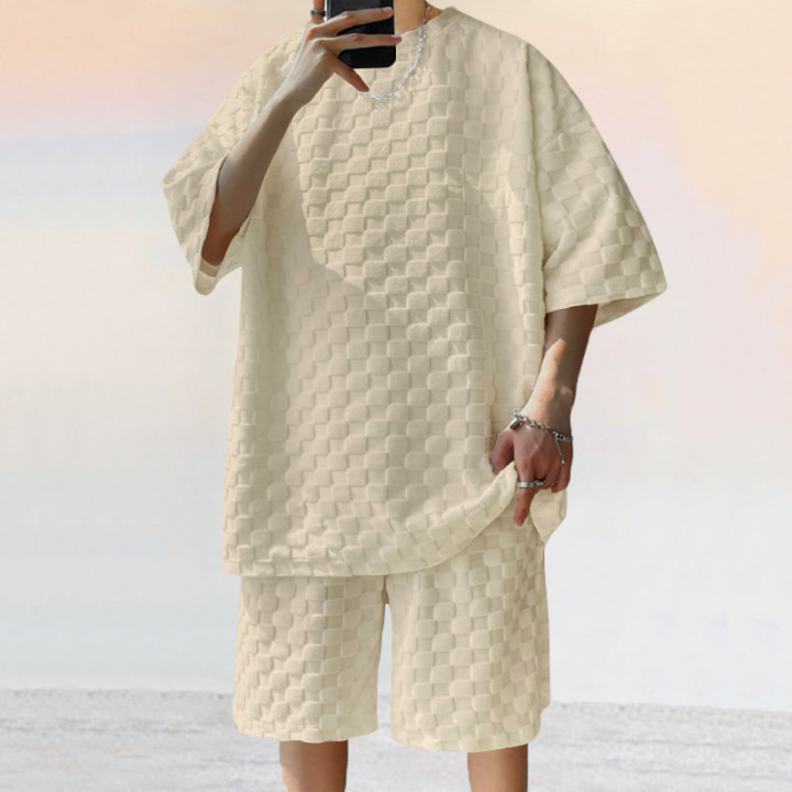Jacquard Plaid Loose Straight Casual Shorts Suit | Anvare