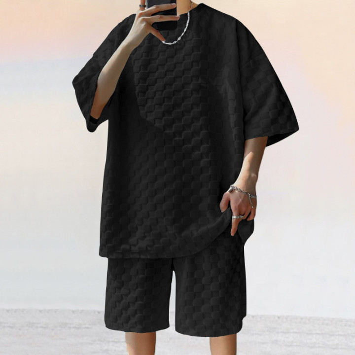 Jacquard Plaid Loose Straight Casual Shorts Suit | Anvare