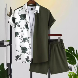 Black And White Striped Hawaiian Men's Shirt Set | Anvare