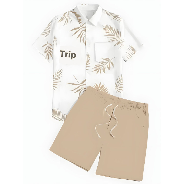 Black And White Striped Hawaiian Men's Shirt Set | Anvare