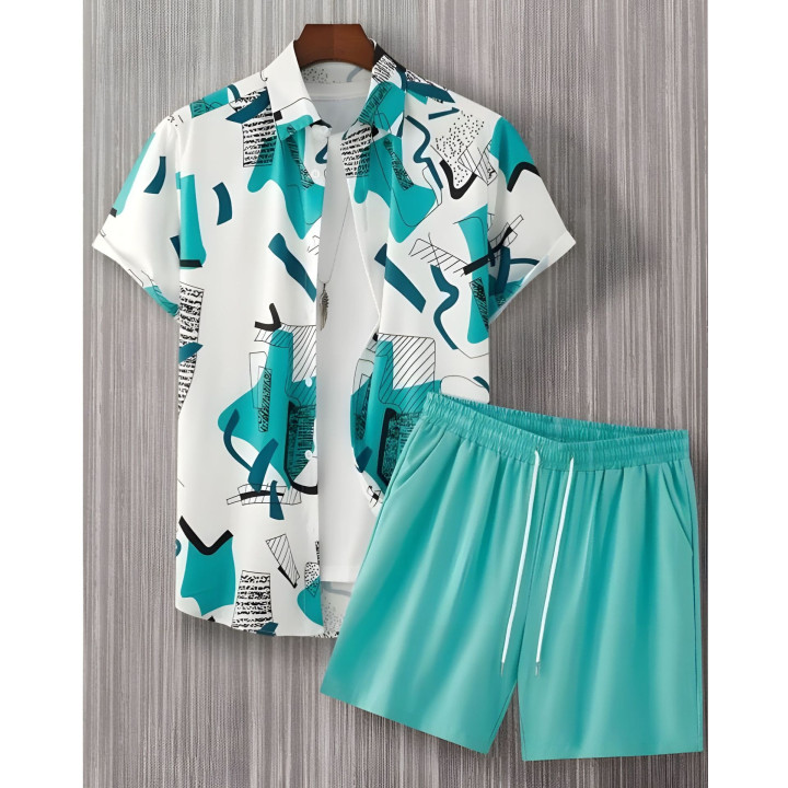 Black And White Striped Hawaiian Men's Shirt Set | Anvare