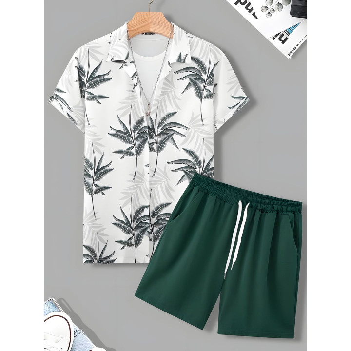 Black And White Striped Hawaiian Men's Shirt Set | Anvare