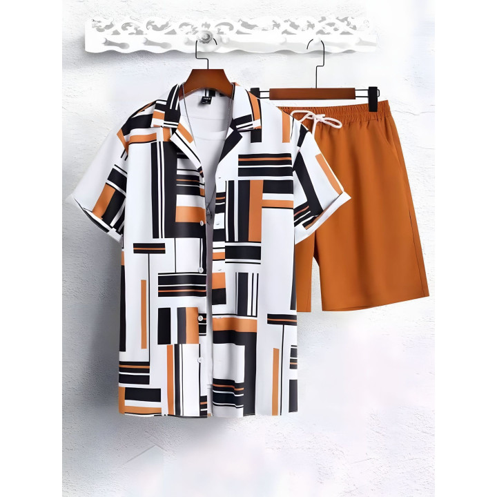 Black And White Striped Hawaiian Men's Shirt Set | Anvare