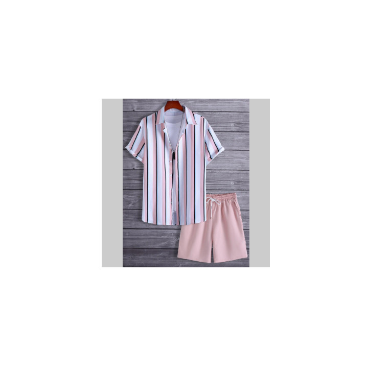 Black And White Striped Hawaiian Men's Shirt Set | Anvare