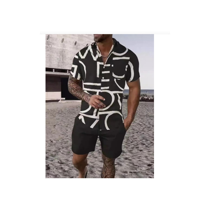 Black And White Striped Hawaiian Men's Shirt Set | Anvare