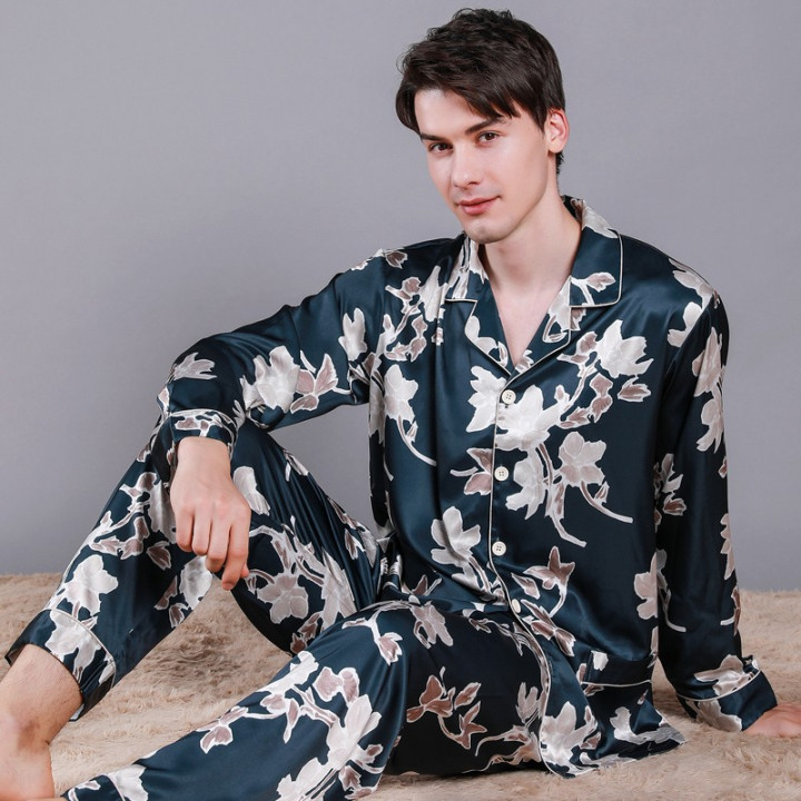 Men's Pajamas Silk Spring Long Sleeve New Print Cardigan Spring And Autumn Leisure Ice Silk Home Wear Suit | Anvare