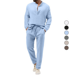 Solid Color Casual T-shirt Long Sleeve Shirt Trousers Suit | Anvare