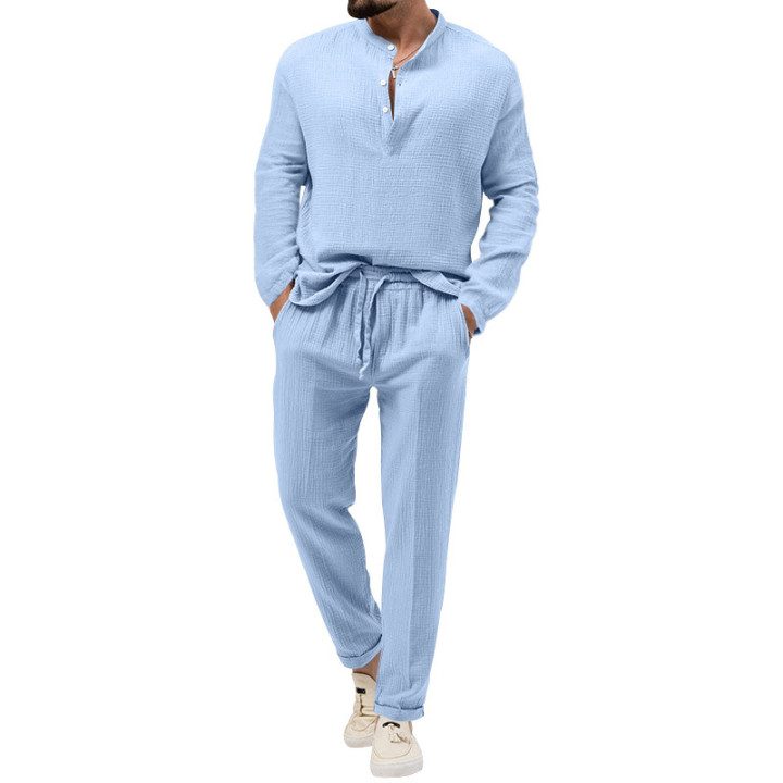 Solid Color Casual T-shirt Long Sleeve Shirt Trousers Suit | Anvare