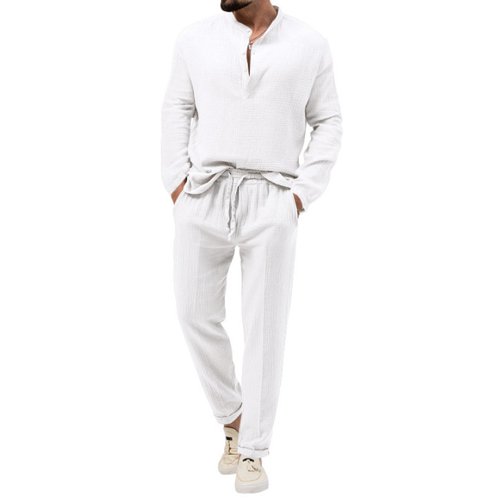 Solid Color Casual T-shirt Long Sleeve Shirt Trousers Suit | Anvare
