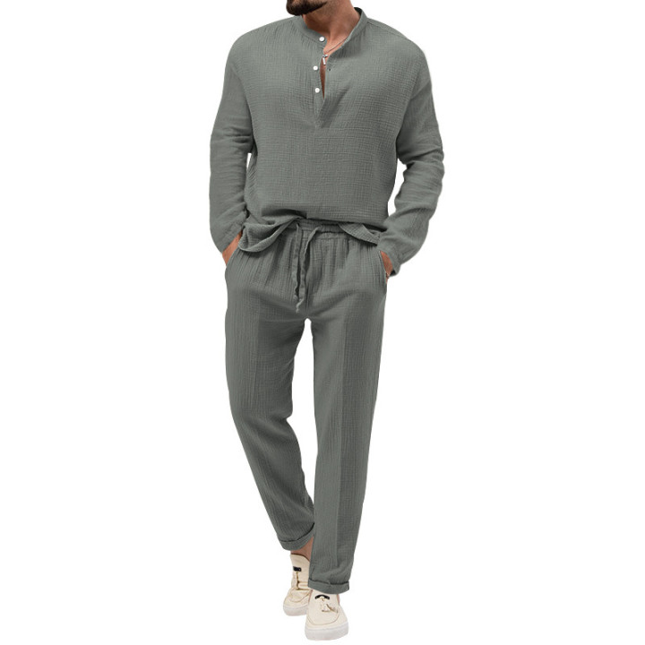 Solid Color Casual T-shirt Long Sleeve Shirt Trousers Suit | Anvare