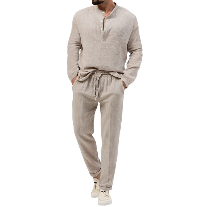 Solid Color Casual T-shirt Long Sleeve Shirt Trousers Suit | Anvare