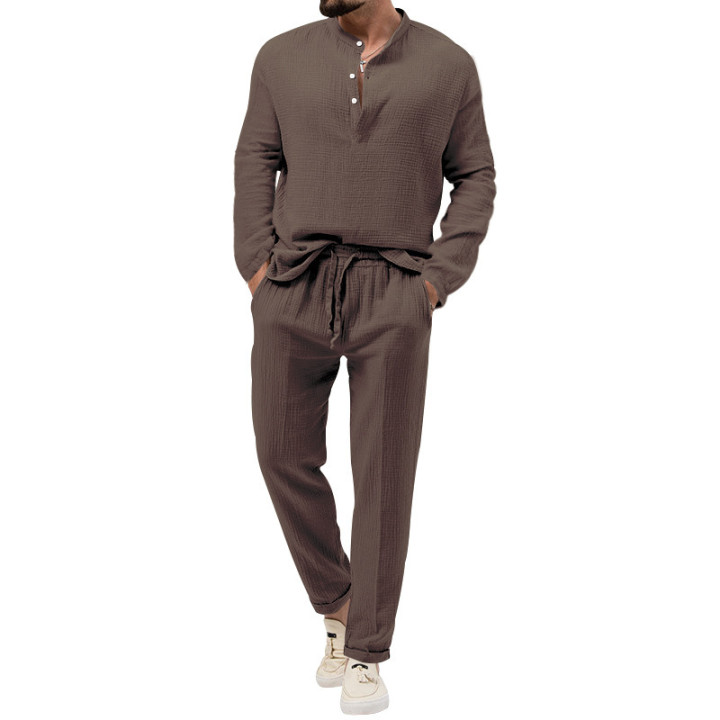 Solid Color Casual T-shirt Long Sleeve Shirt Trousers Suit | Anvare