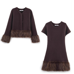 Knitted Patchwork Coat Dress Two-piece Set | Anvare
