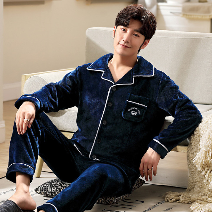 Autumn And Winter Flannel Men's Pajamas Men's Lapel Cardigan | Anvare