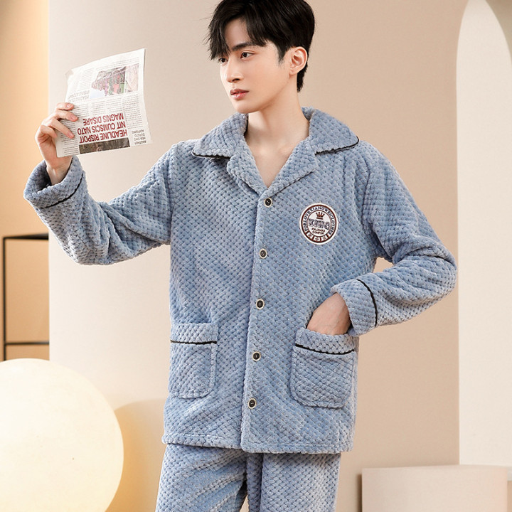 Autumn And Winter Flannel Men's Pajamas Men's Lapel Cardigan | Anvare