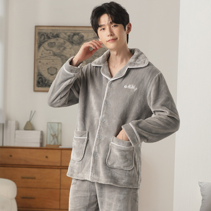 Autumn And Winter Flannel Men's Pajamas Men's Lapel Cardigan | Anvare