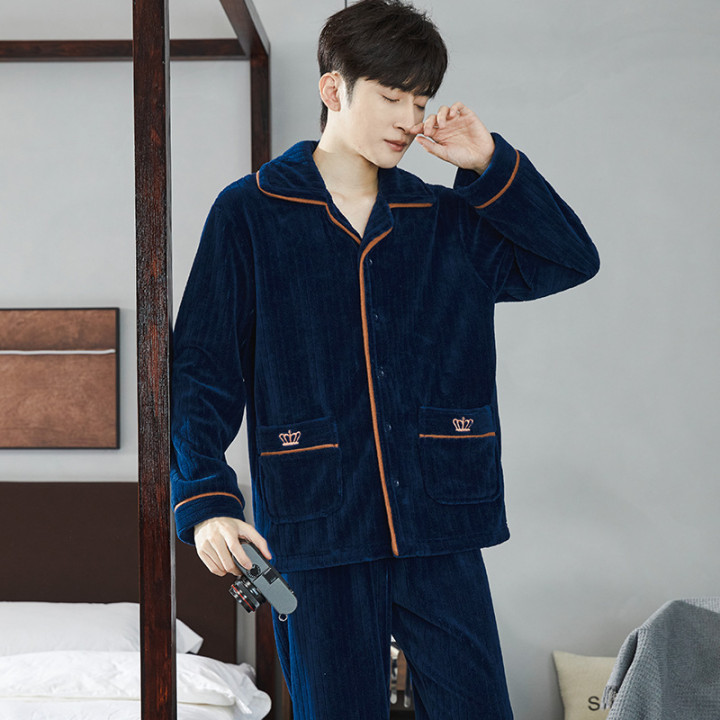 Autumn And Winter Flannel Men's Pajamas Men's Lapel Cardigan | Anvare