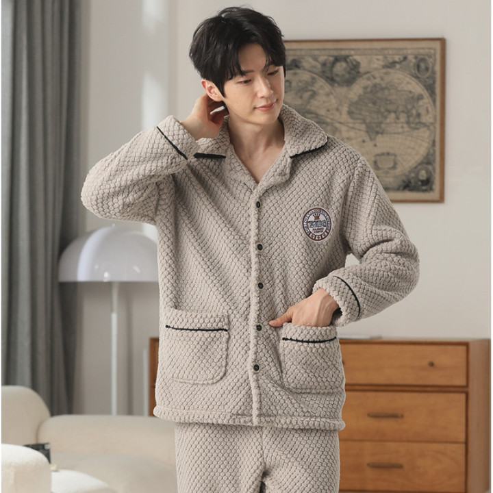 Autumn And Winter Flannel Men's Pajamas Men's Lapel Cardigan | Anvare