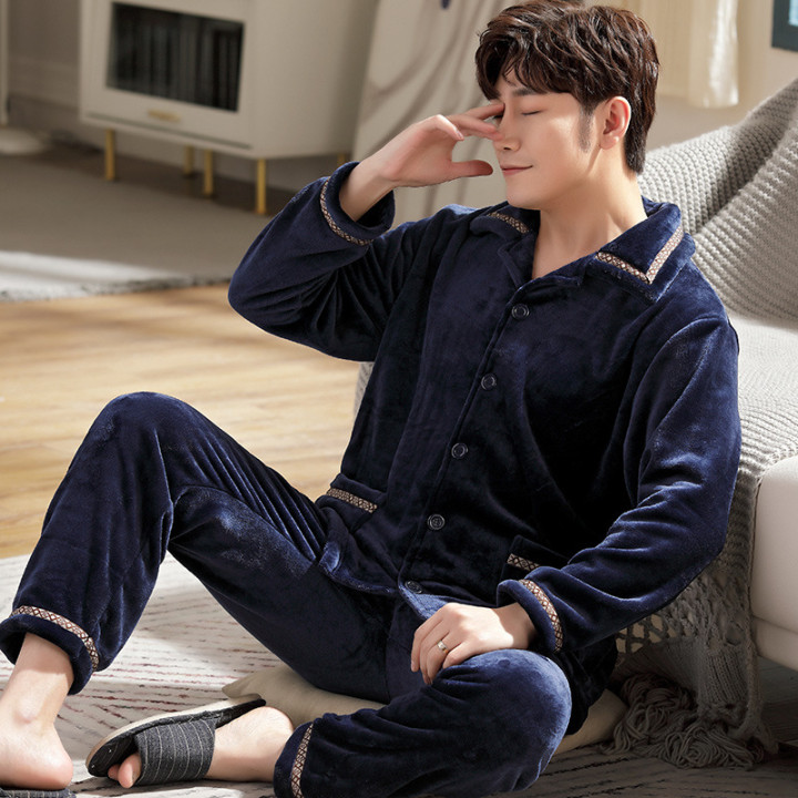 Autumn And Winter Flannel Men's Pajamas Men's Lapel Cardigan | Anvare