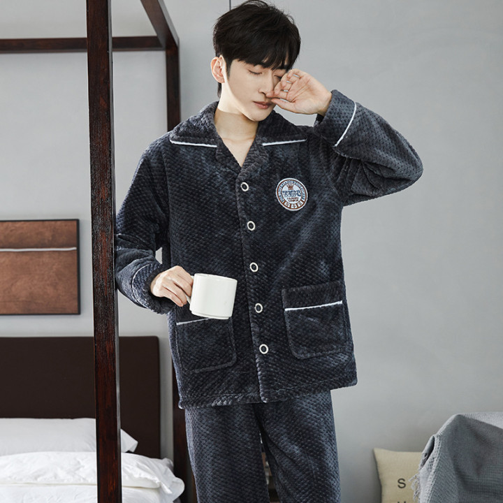 Autumn And Winter Flannel Men's Pajamas Men's Lapel Cardigan | Anvare
