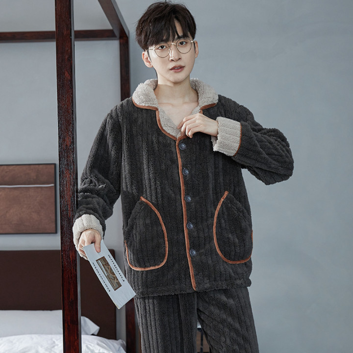 Autumn And Winter Flannel Men's Pajamas Men's Lapel Cardigan | Anvare