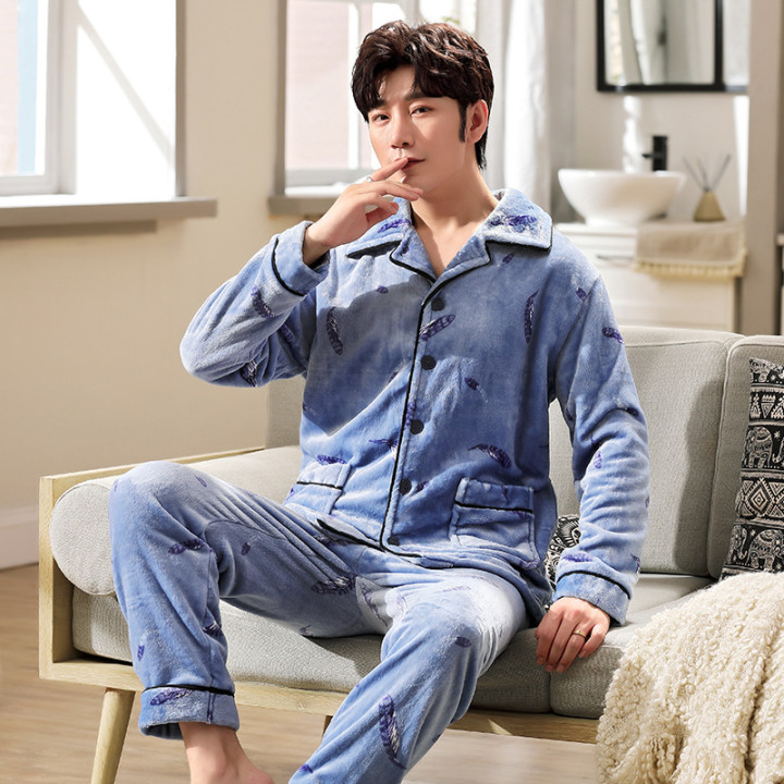 Autumn And Winter Flannel Men's Pajamas Men's Lapel Cardigan | Anvare