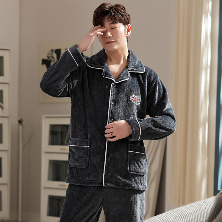 Autumn And Winter Flannel Men's Pajamas Men's Lapel Cardigan | Anvare