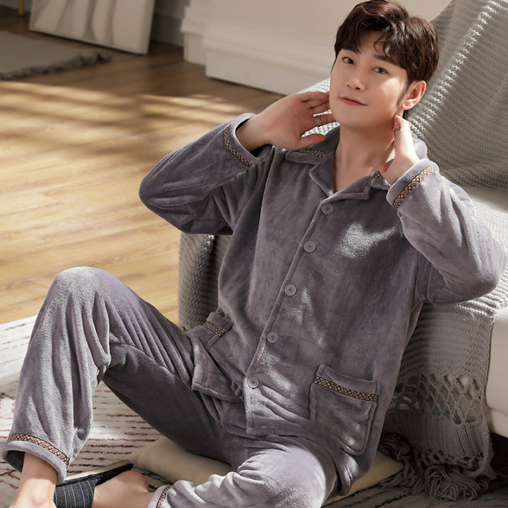 Autumn And Winter Flannel Men's Pajamas Men's Lapel Cardigan | Anvare