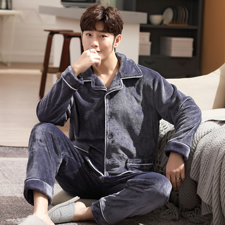 Autumn And Winter Flannel Men's Pajamas Men's Lapel Cardigan | Anvare