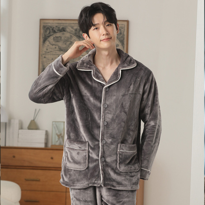 Autumn And Winter Flannel Men's Pajamas Men's Lapel Cardigan | Anvare