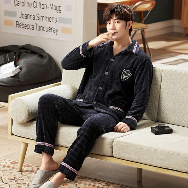 Autumn And Winter Flannel Men's Pajamas Men's Lapel Cardigan | Anvare