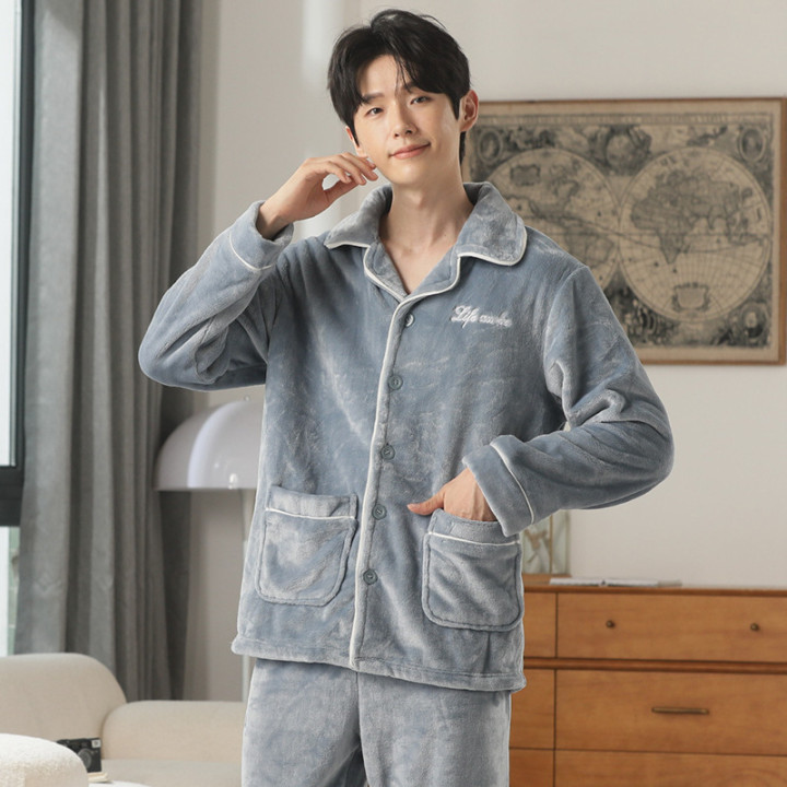 Autumn And Winter Flannel Men's Pajamas Men's Lapel Cardigan | Anvare