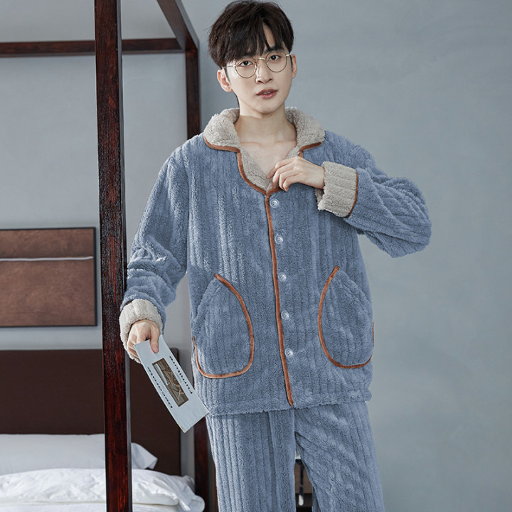 Autumn And Winter Flannel Men's Pajamas Men's Lapel Cardigan | Anvare