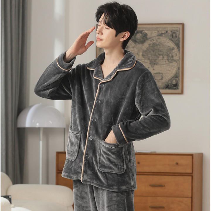 Autumn And Winter Flannel Men's Pajamas Men's Lapel Cardigan | Anvare