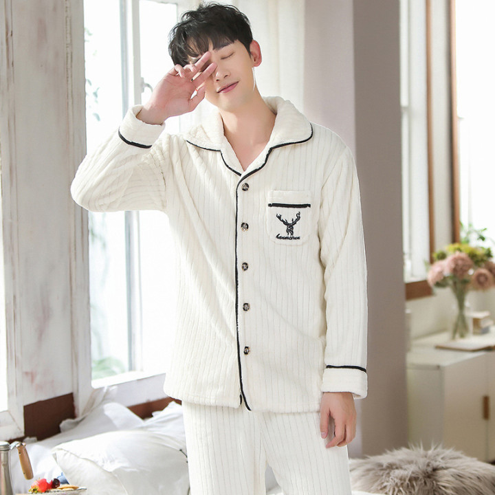 Autumn And Winter Flannel Men's Pajamas Men's Lapel Cardigan | Anvare