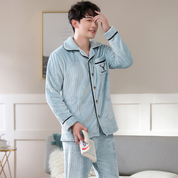 Autumn And Winter Flannel Men's Pajamas Men's Lapel Cardigan | Anvare