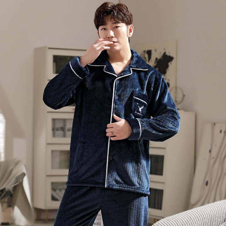 Autumn And Winter Flannel Men's Pajamas Men's Lapel Cardigan | Anvare
