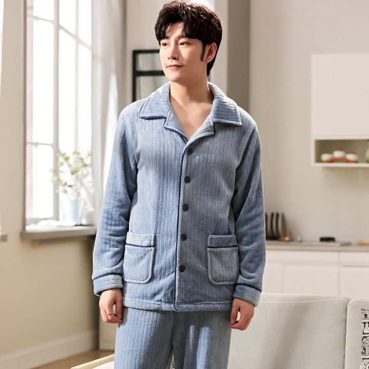 Autumn And Winter Flannel Men's Pajamas Men's Lapel Cardigan | Anvare