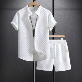 Men's Jacquard Casual Short Sleeve Shirt Outfit | Anvare