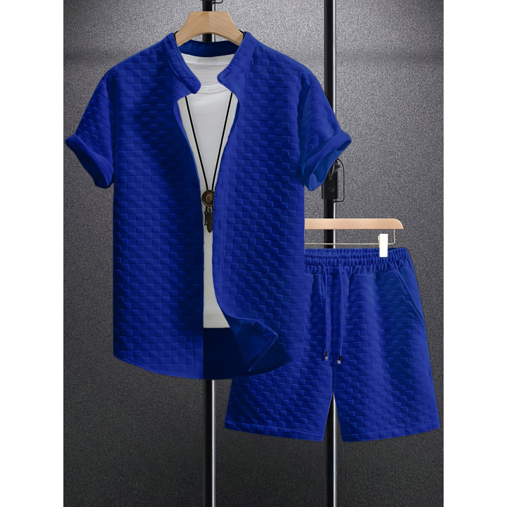 Men's Jacquard Casual Short Sleeve Shirt Outfit | Anvare