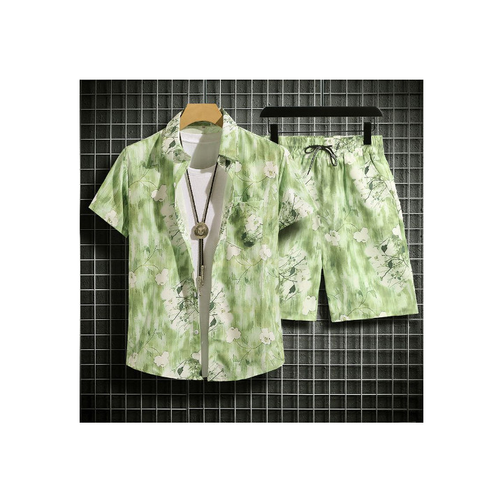 Men's Hawaiian Style Beach Pants Loose Quick-dry Casual Short Sleeve Printed Shirt Suit | Anvare