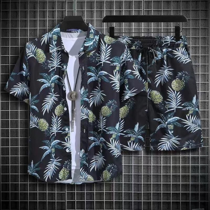 Men's Hawaiian Style Beach Pants Loose Quick-dry Casual Short Sleeve Printed Shirt Suit | Anvare