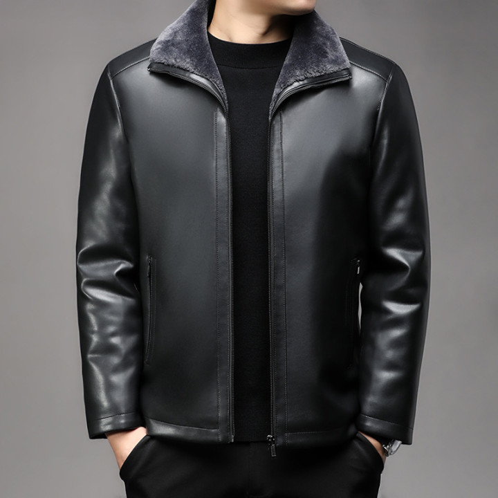 Jacket Business Warm Fur Lapel Fur Integrated Fleece-lined Thickened Leather Coat | Anvare