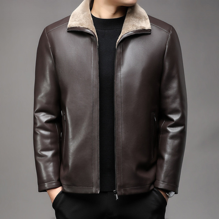 Jacket Business Warm Fur Lapel Fur Integrated Fleece-lined Thickened Leather Coat | Anvare