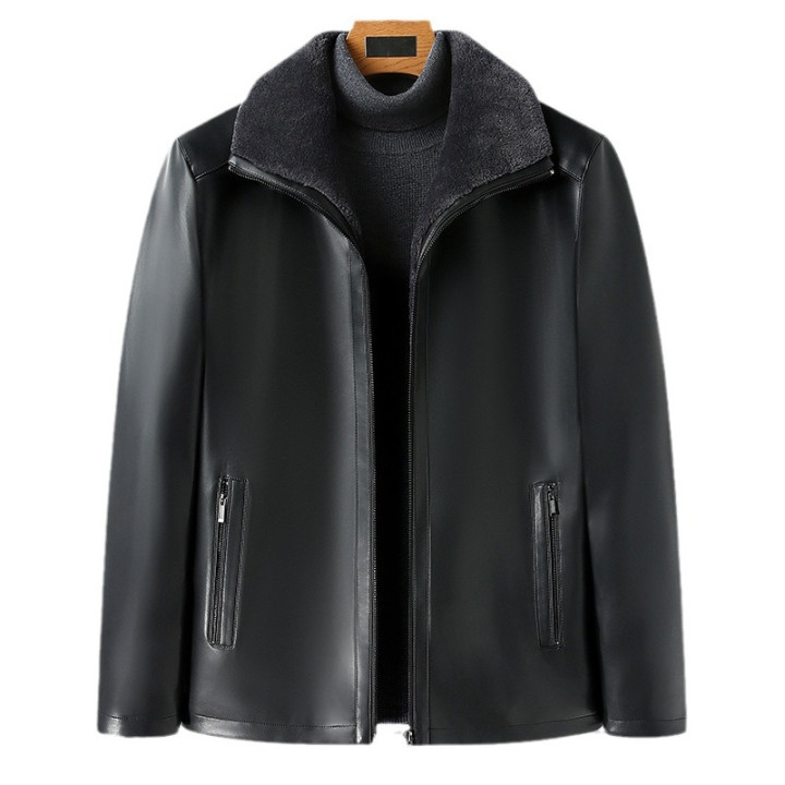 Jacket Business Warm Fur Lapel Fur Integrated Fleece-lined Thickened Leather Coat | Anvare