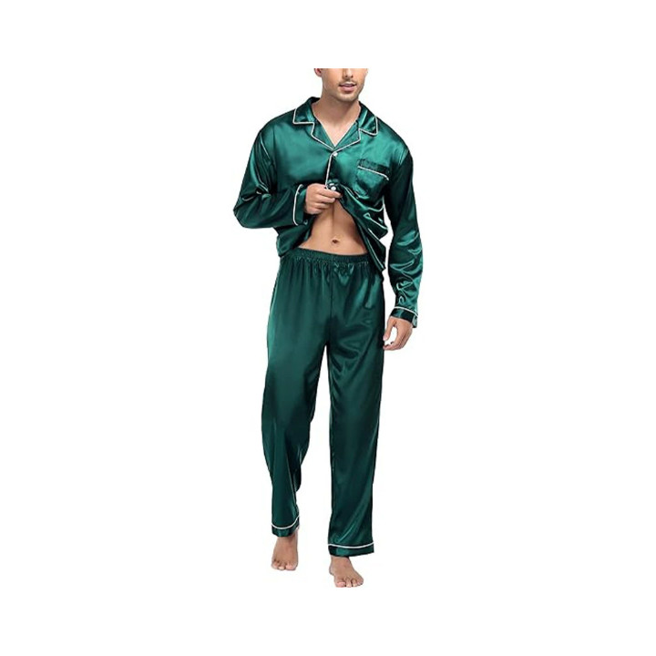 Ice Silk Men's Long Sleeve Loose Plus Size Pajamas Suit | Anvare