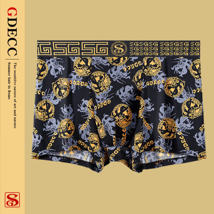 Summer Thin Men's Underwear Ice Silk Breathable Retro Printed Antibacterial Shorts | Anvare
