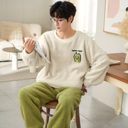 Coral Velvet Pajamas Men's Winter Thicken Thermal Pullover Round Neck Flannel Home Wear | Anvare